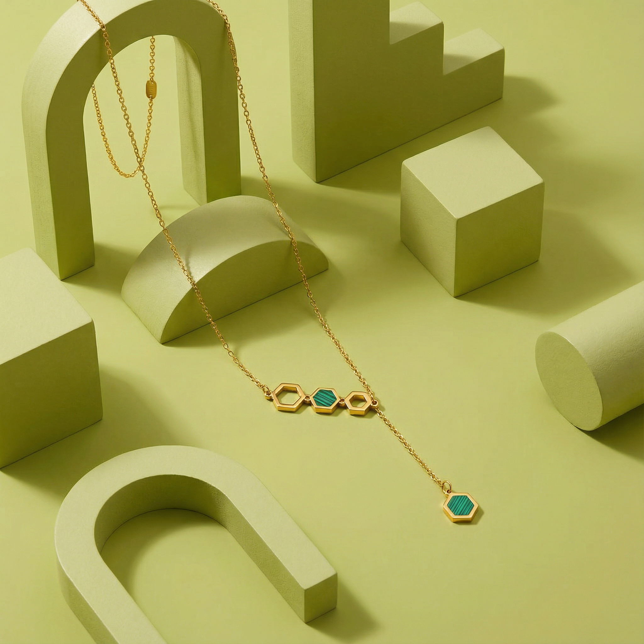 Emerald Hexa Drop Necklace