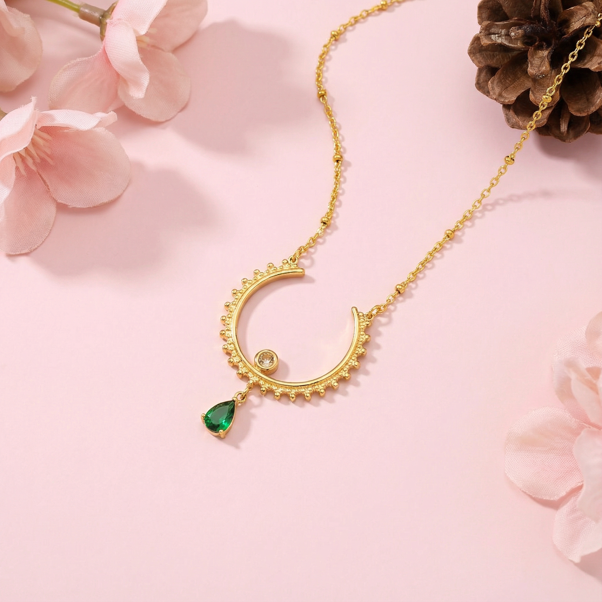 Emerald Crescent Drop Necklace