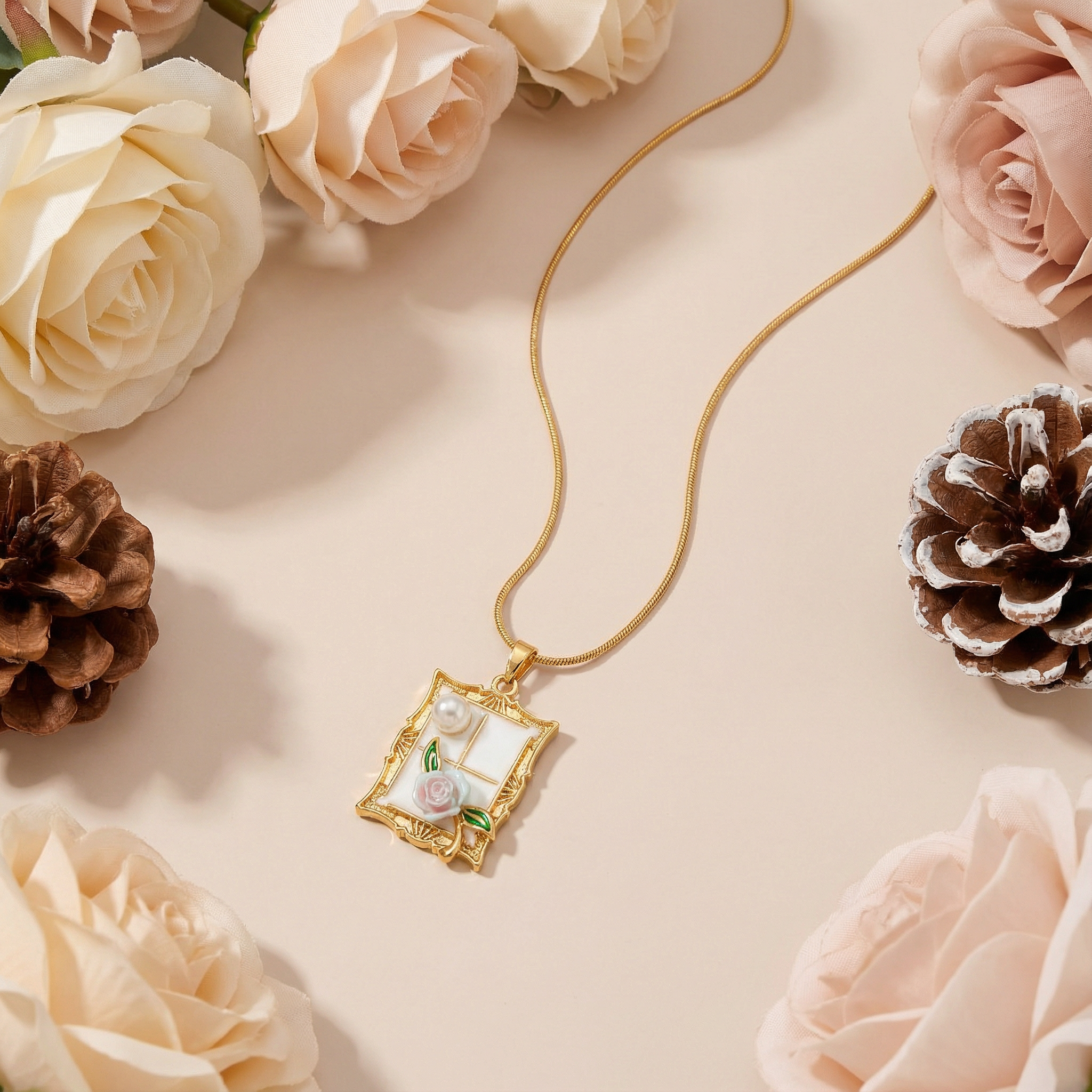 Ivory Rose Window Locket Necklace