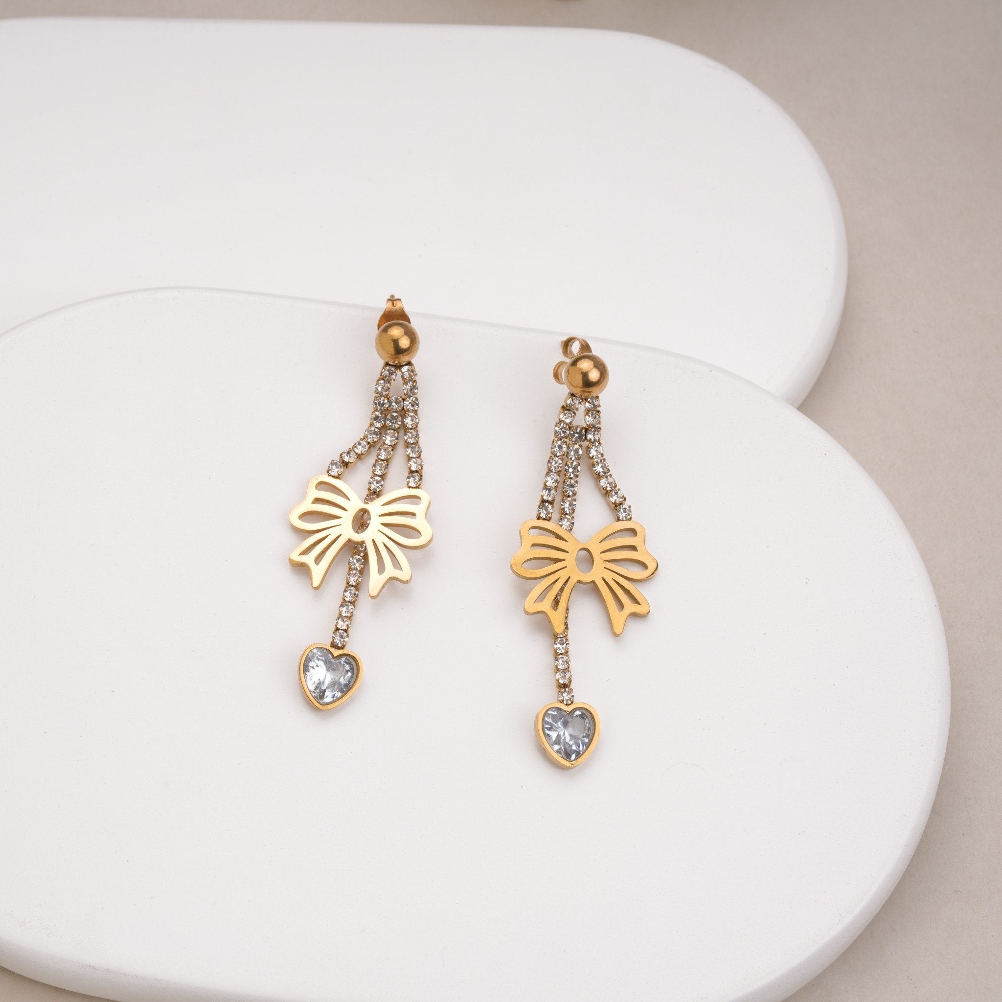 Bow of Hearts Drop Earrings