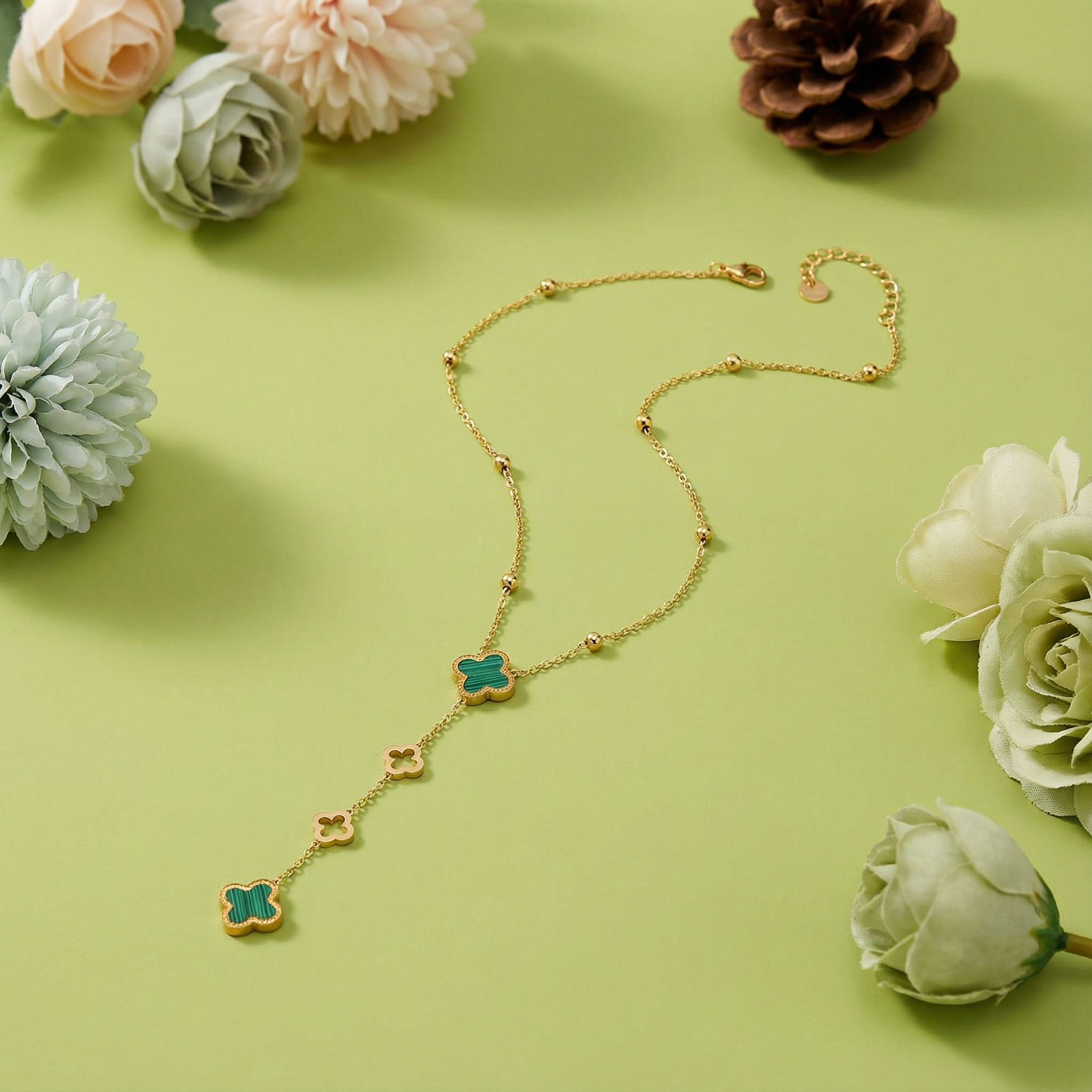Emerald Clover Drop Necklace