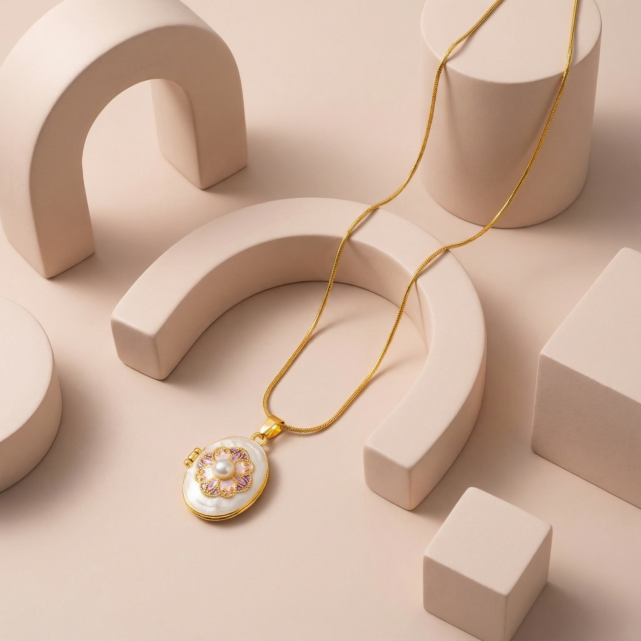 Opal Bloom Pearl Locket Necklace