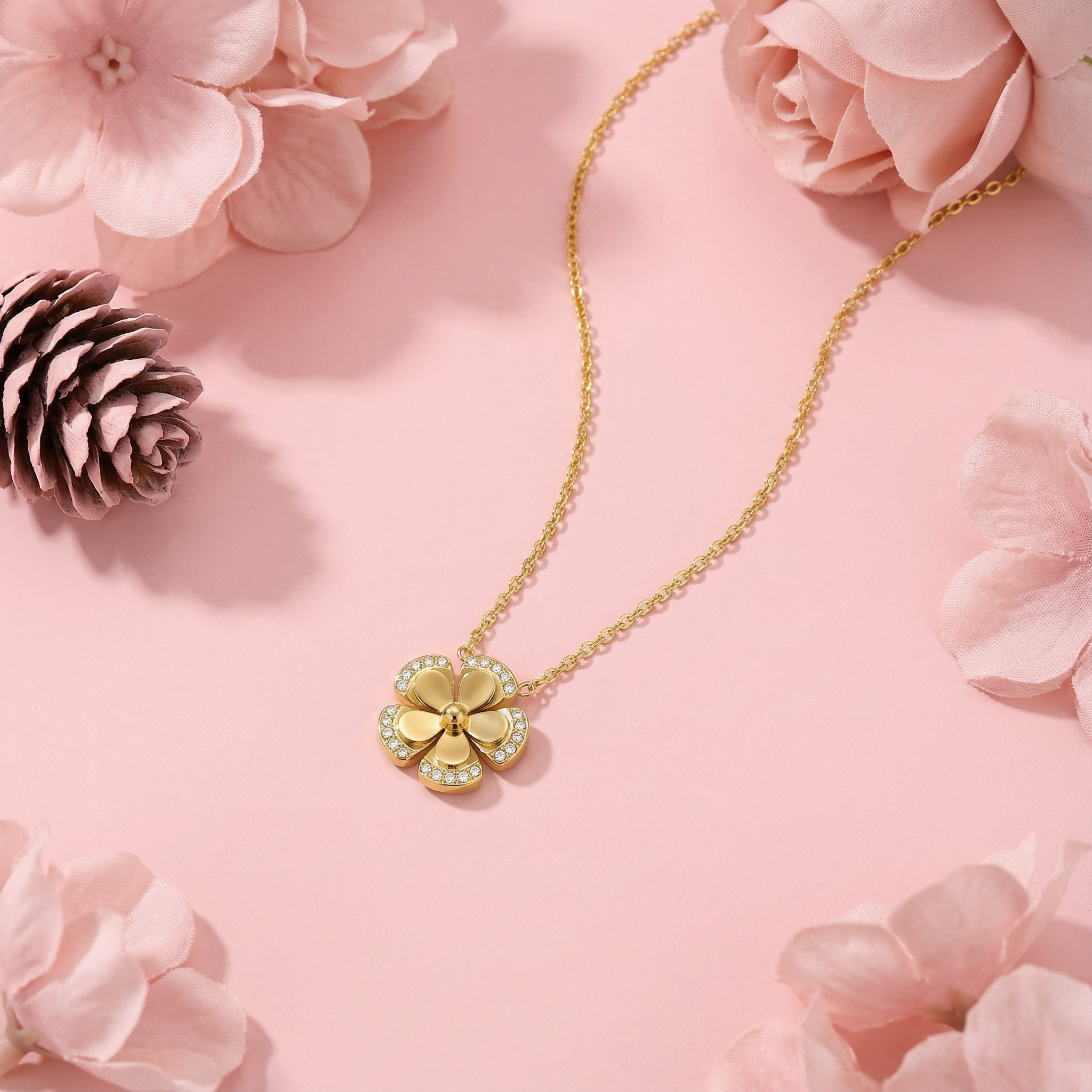 Golden Crystal Blossom Necklace