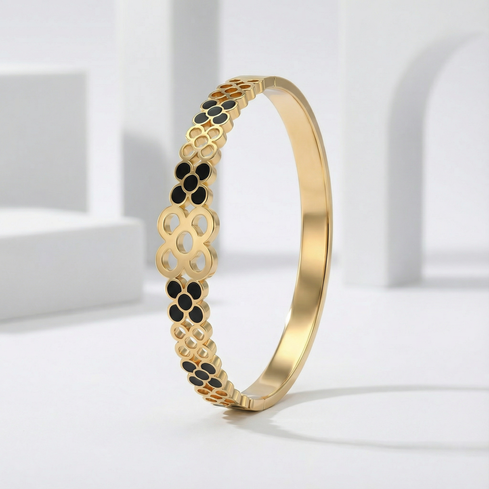 Black Floral Gold Bracelet