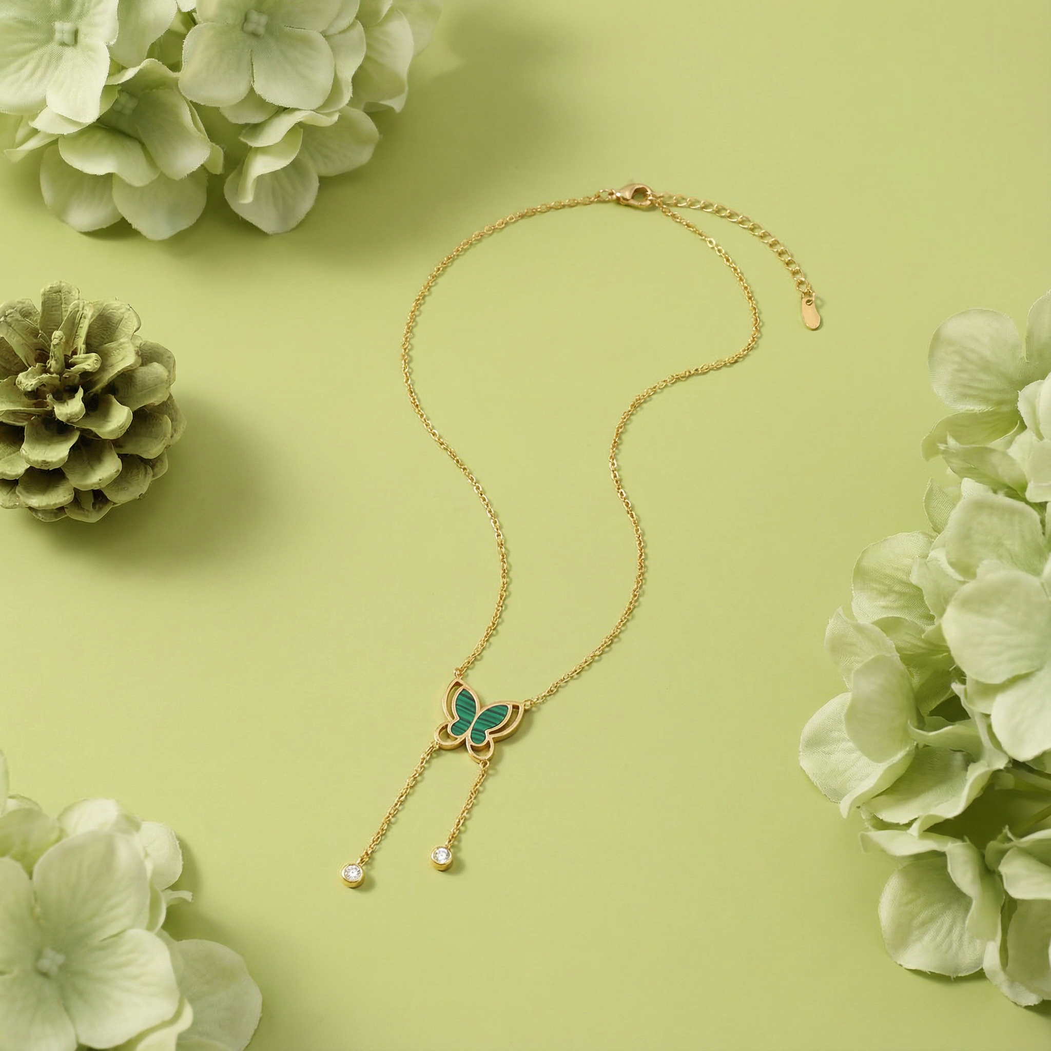 Emerald Butterfly Drop Necklace