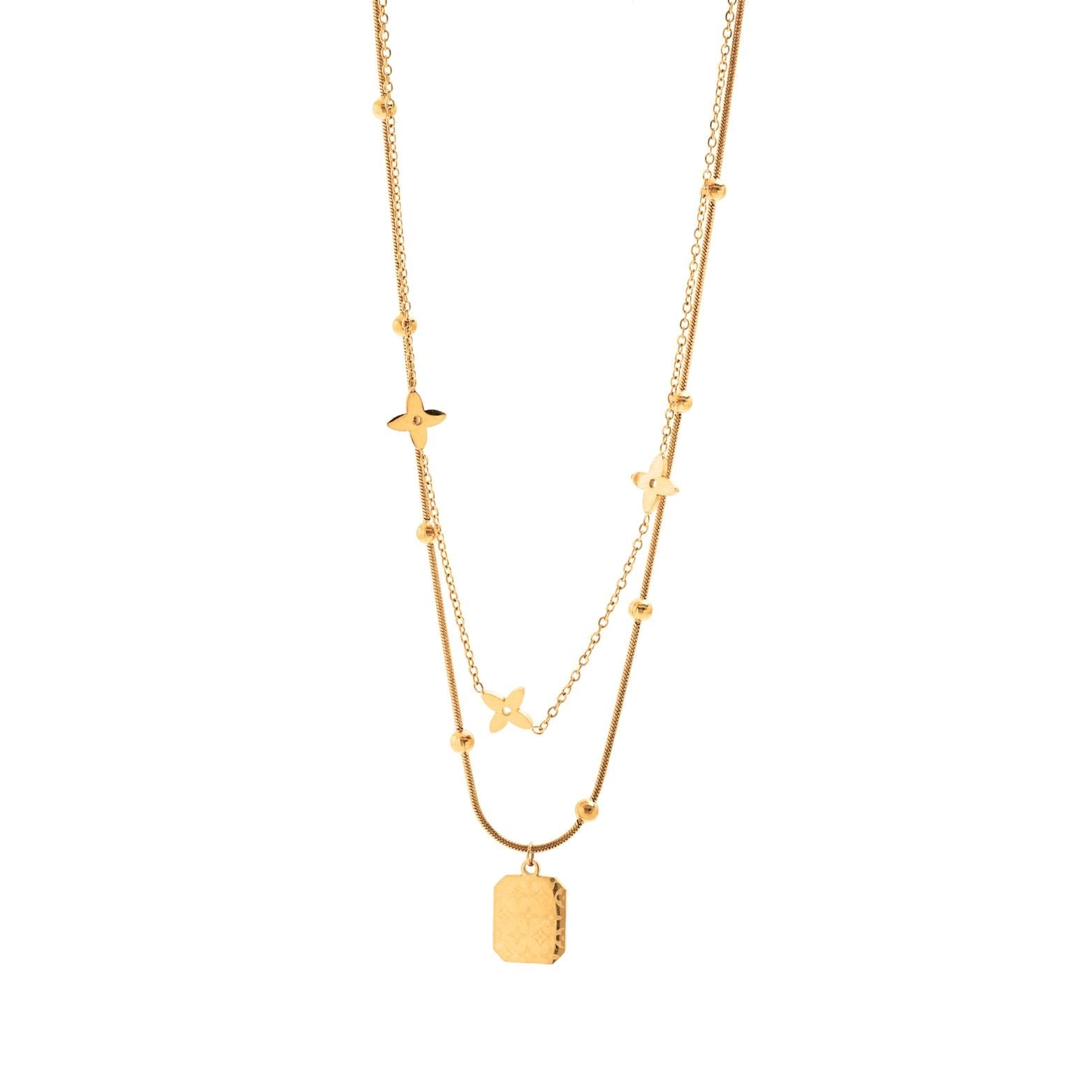Golden Floral Layered Charm Necklace