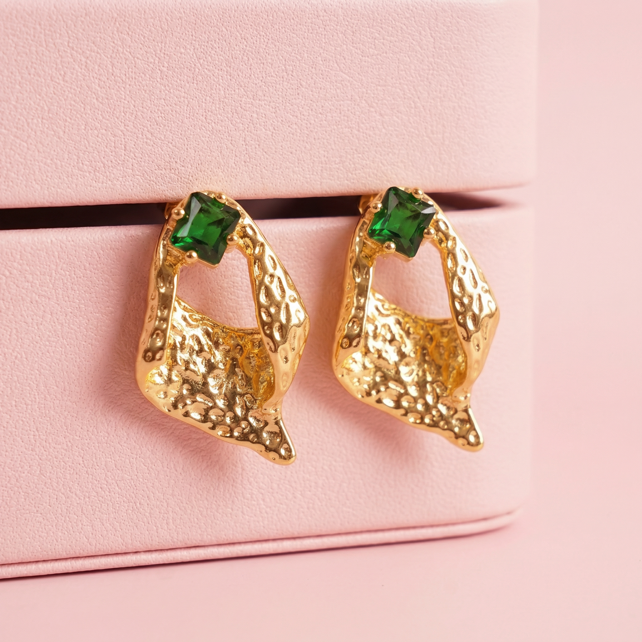 Emerald Flame Stud 18 Carat Gold Finished PVD Coated Anti-Tarnish Earrings