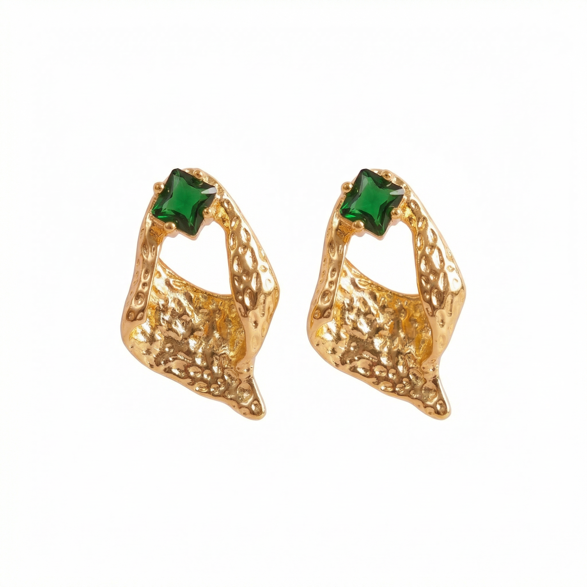 Emerald Flame Stud 18 Carat Gold Finished PVD Coated Anti-Tarnish Earrings
