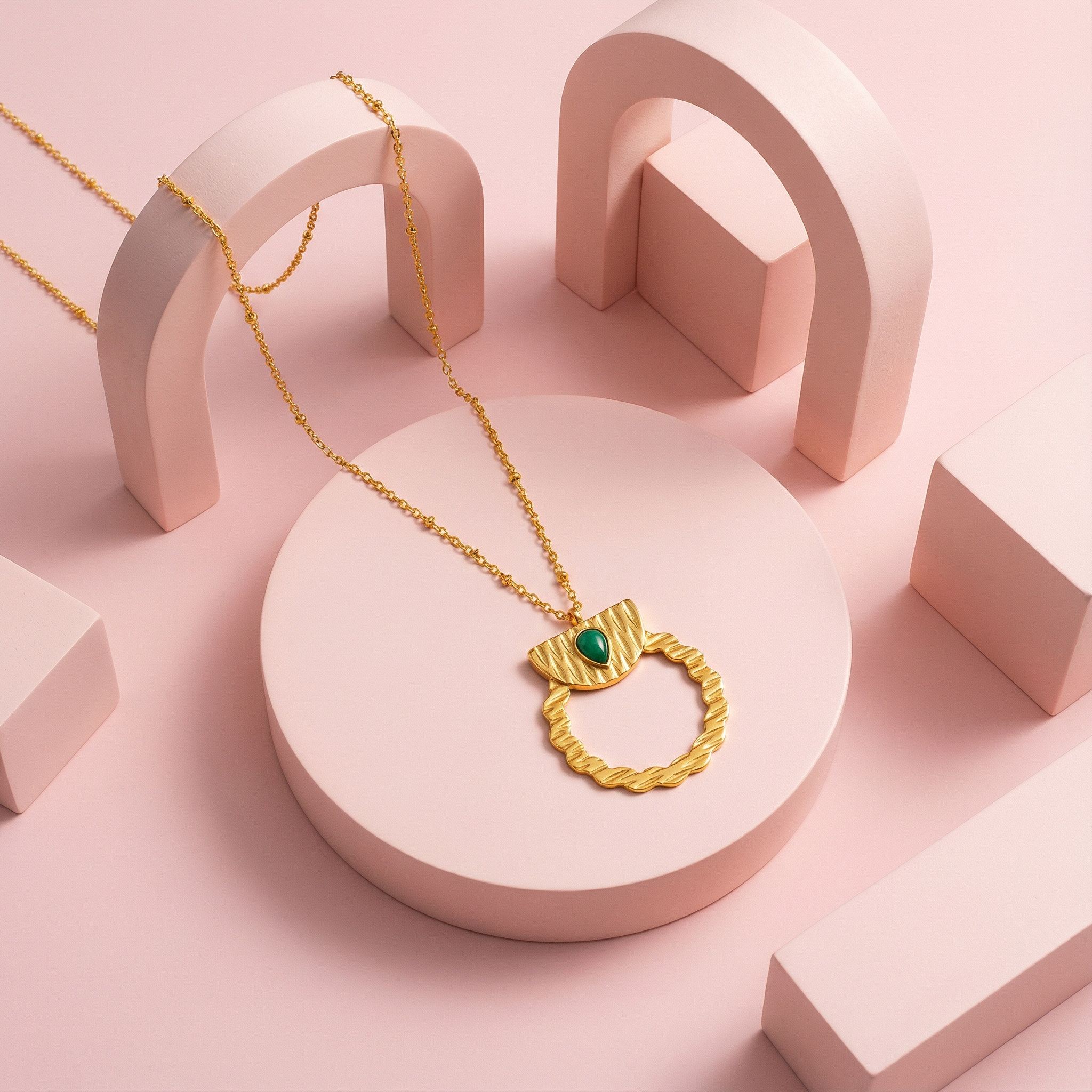 Emerald Halo Crest  Necklace