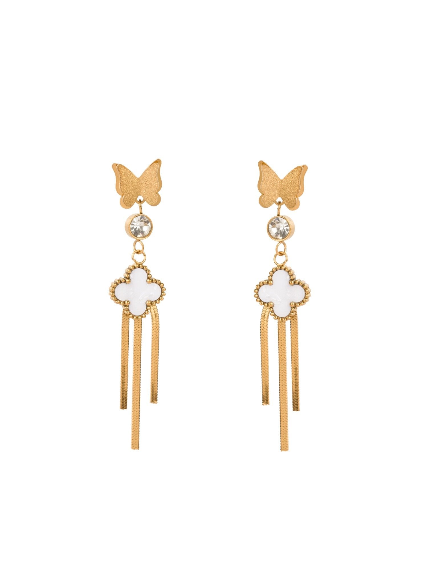 Butterfly Clover Tassel Drops Earrings