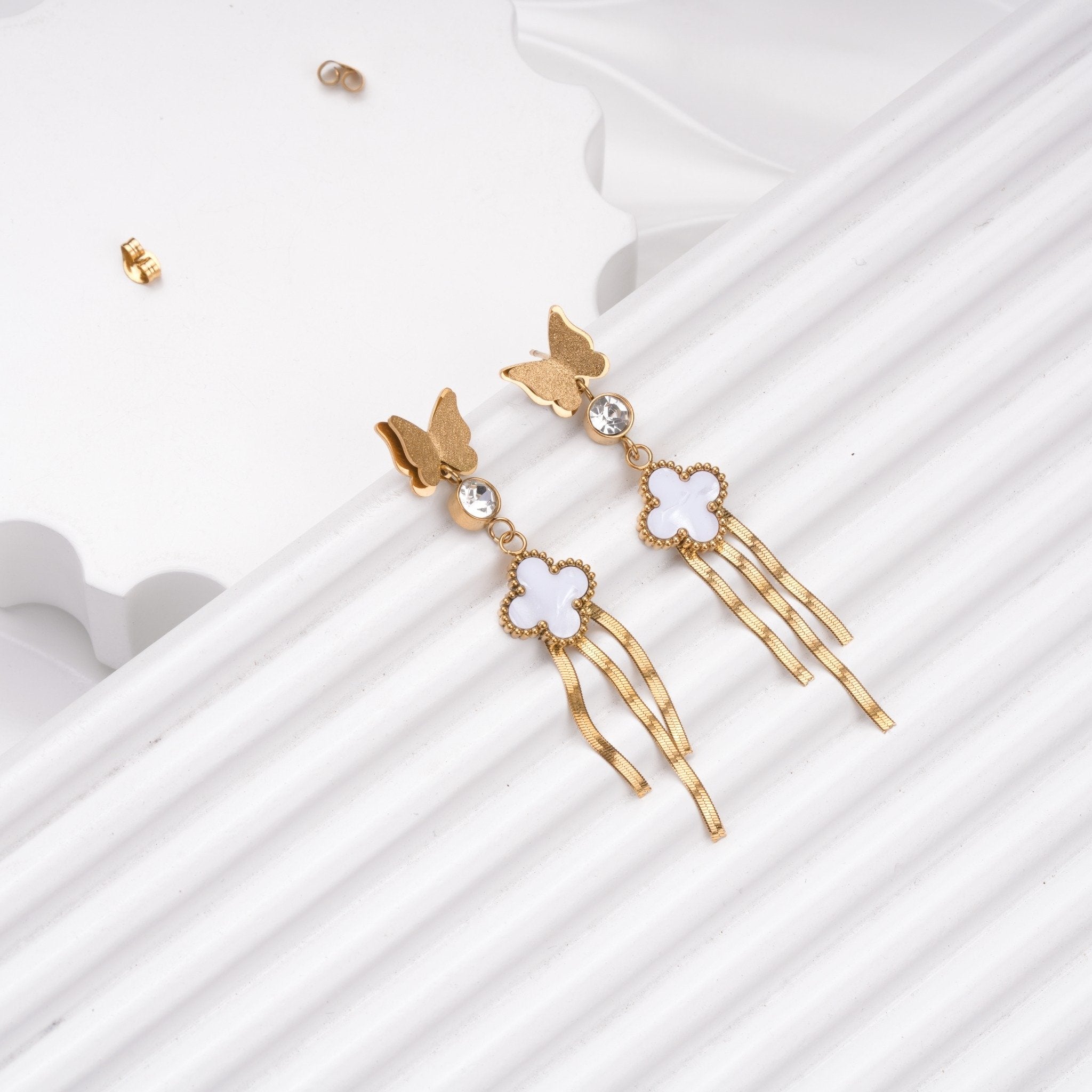 Butterfly Clover Tassel Drops Earrings