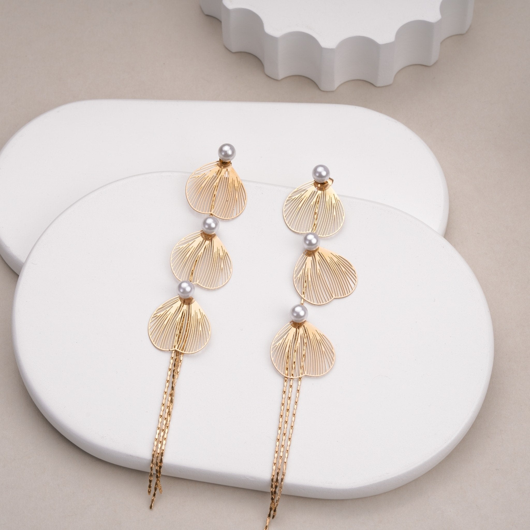 Pearl Leaf Cascade Earrings
