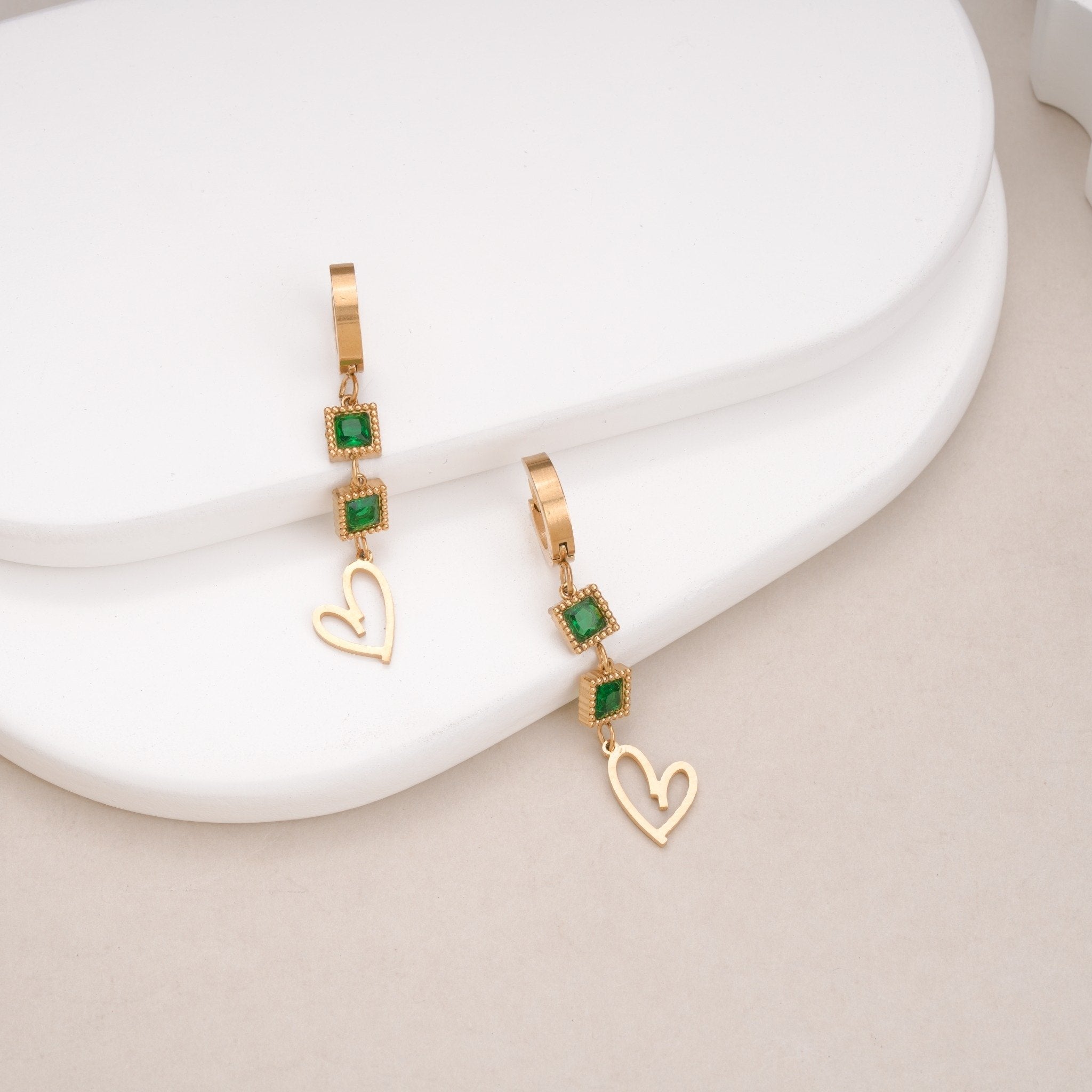 Emerald Heartline Drops Earrings