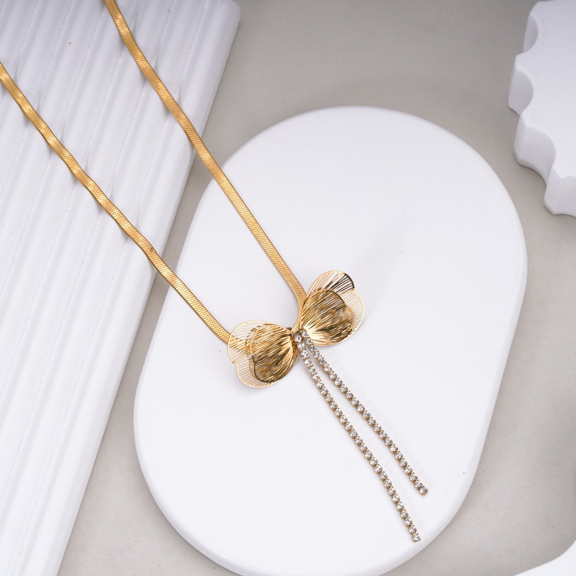 Golden Bow Cascade Necklace
