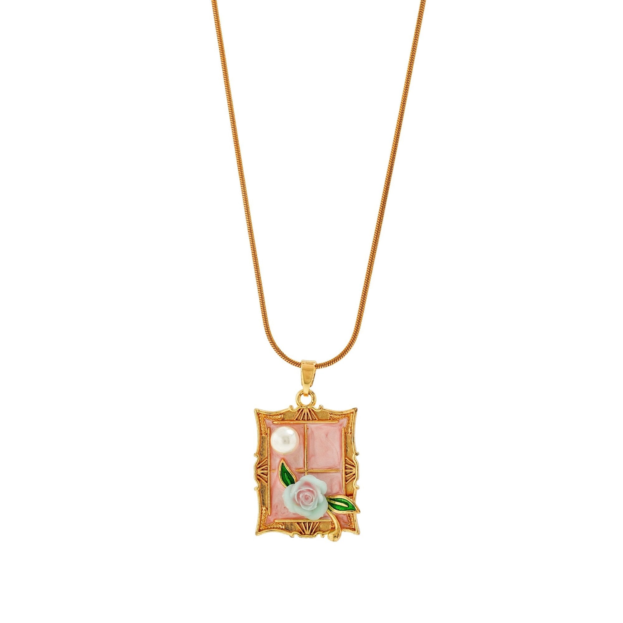Blush Rose Window Locket Necklace