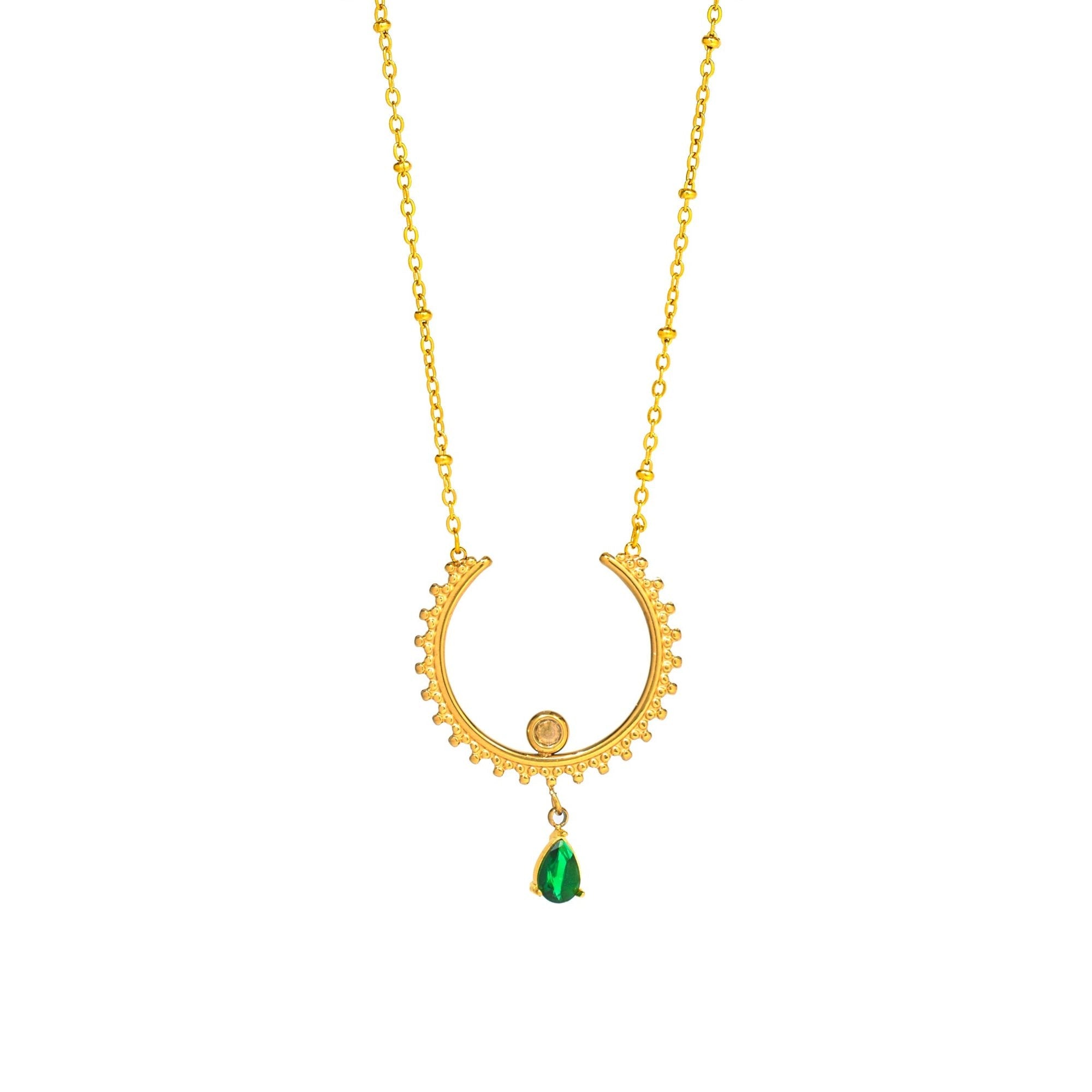 Emerald Crescent Drop Necklace